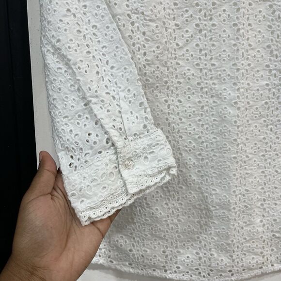 ModCloth High Neck White Eyelet Top Size Small Cottage Coquette Dainty - Picture 2 of 6
